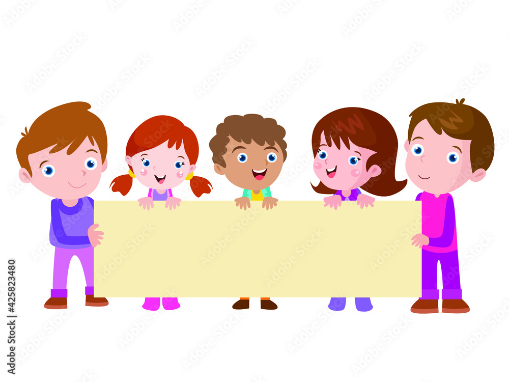 Kids holding an empty banner with copyspace vector concept for banner, website, illustration, landing page, flyer, etc. Kids holding an empty banner with copyspace vector concept for banner, website, illustration, landing page, flyer, etc.