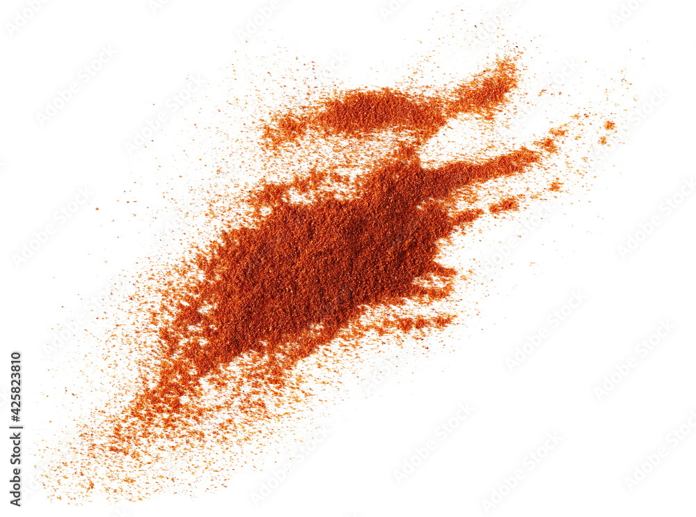 Pile of red paprika powder isolated on white background, top view Pile of red paprika powder isolated on white background, top view
