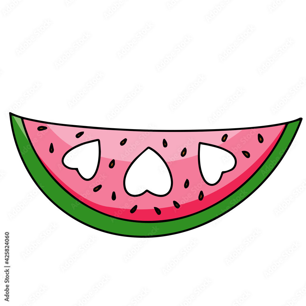 Slice watermelon summer fruit hand drawn vector illustration isolated on white backgraund Slice watermelon summer fruit hand drawn vector illustration isolated on white backgraund