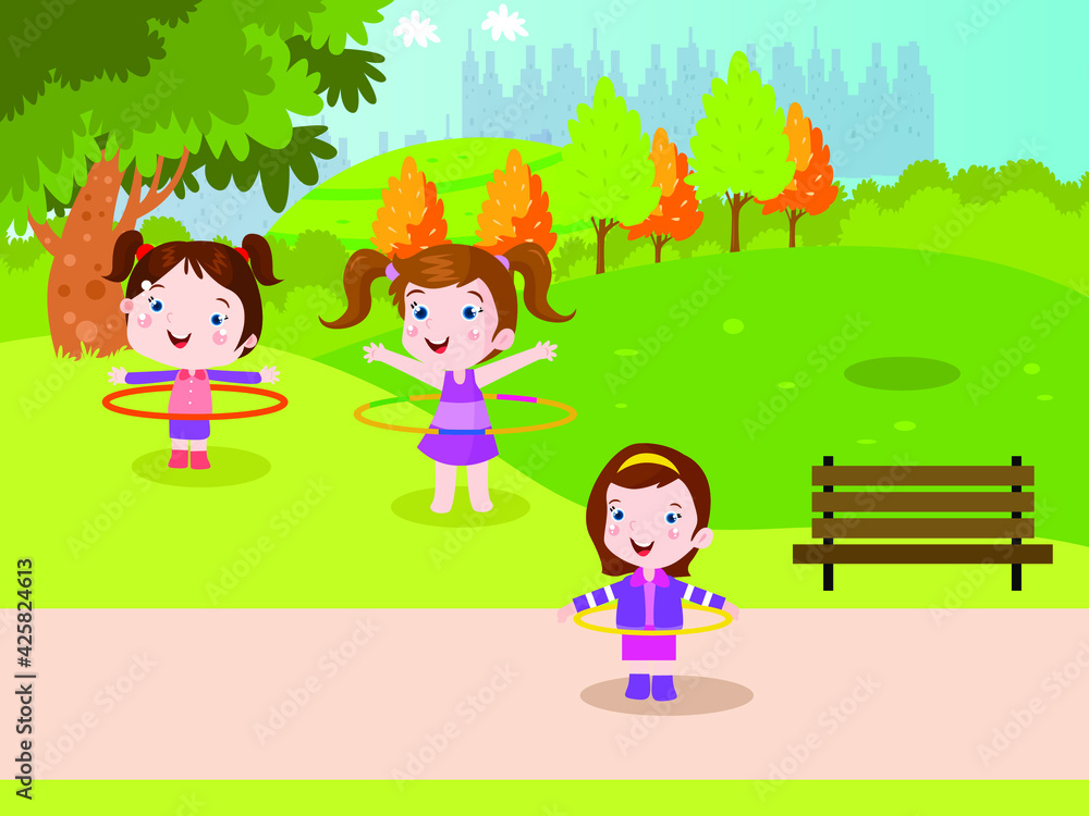 Girls playing with hoop vector concept for banner, website, illustration, landing page, flyer, etc.