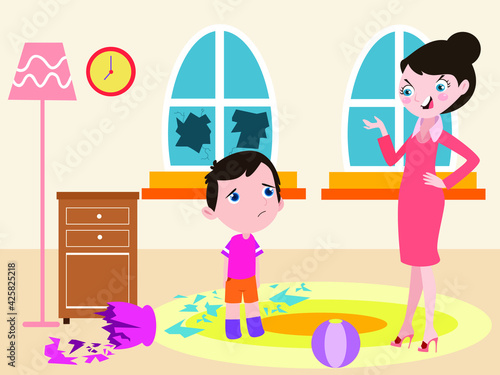 Mother gets angry to her son vector concept for banner, website, illustration, landing page, flyer, etc.