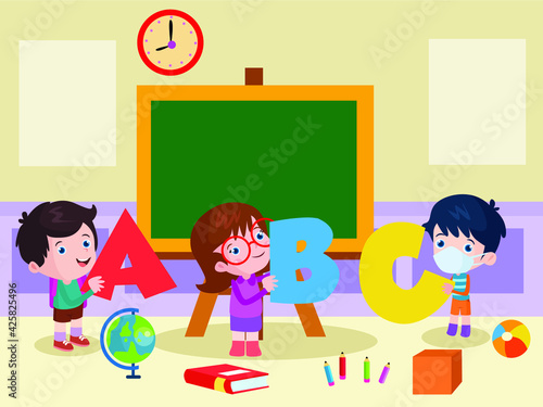 Students in class vector concept for banner, website, illustration, landing page, flyer, etc.