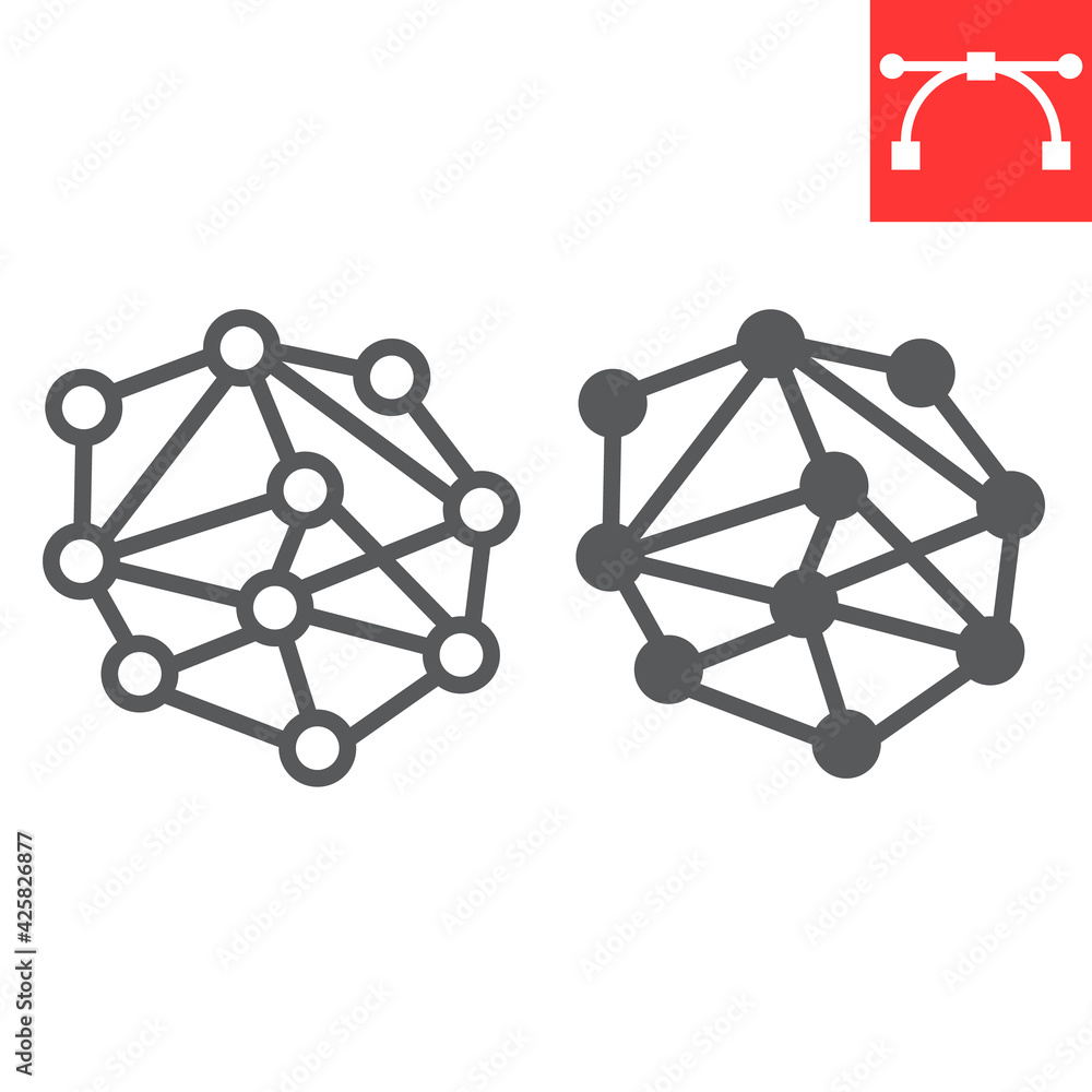 Distributed network line and glyph icon, connect and marketing, distribution network vector icon, vector graphics, editable stroke outline sign, eps 10. Distributed network line and glyph icon, connect and marketing, distribution network vector icon, vector graphics, editable stroke outline sign, eps 10.