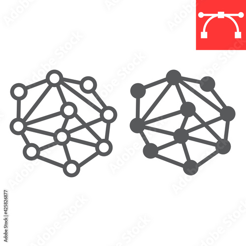 Distributed network line and glyph icon, connect and marketing, distribution network vector icon, vector graphics, editable stroke outline sign, eps 10.