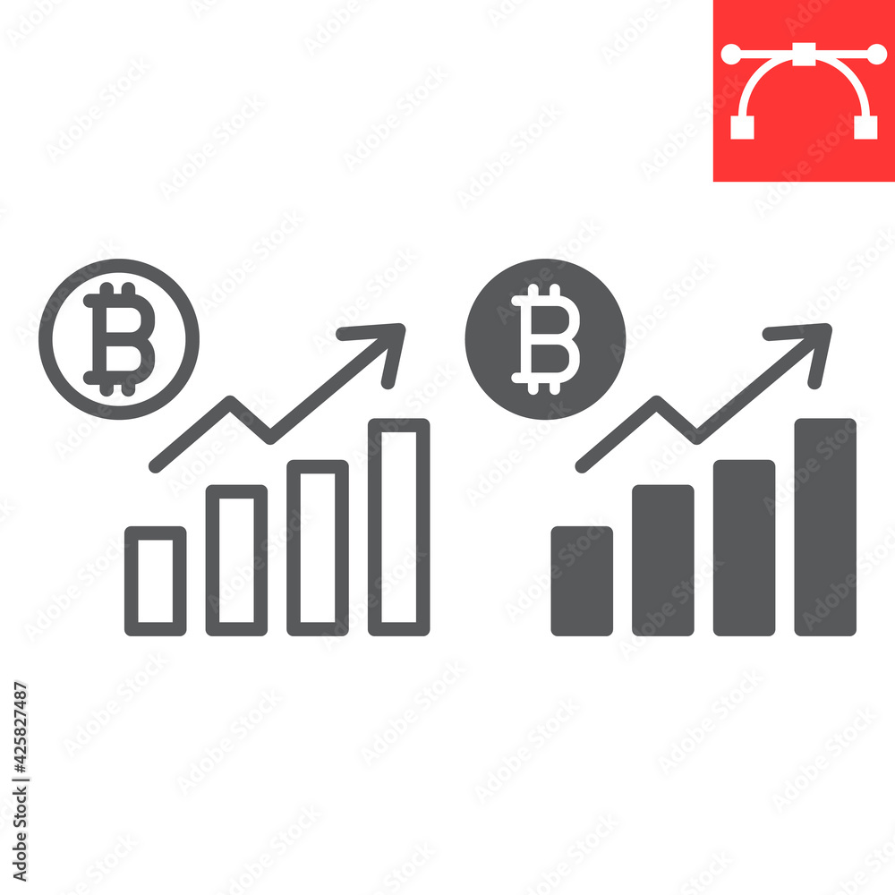 Bitcoin statistics line and glyph icon, graph and growth, bitcoin diagram vector icon, vector graphics, editable stroke outline sign, eps 10. Bitcoin statistics line and glyph icon, graph and growth, bitcoin diagram vector icon, vector graphics, editable stroke outline sign, eps 10.