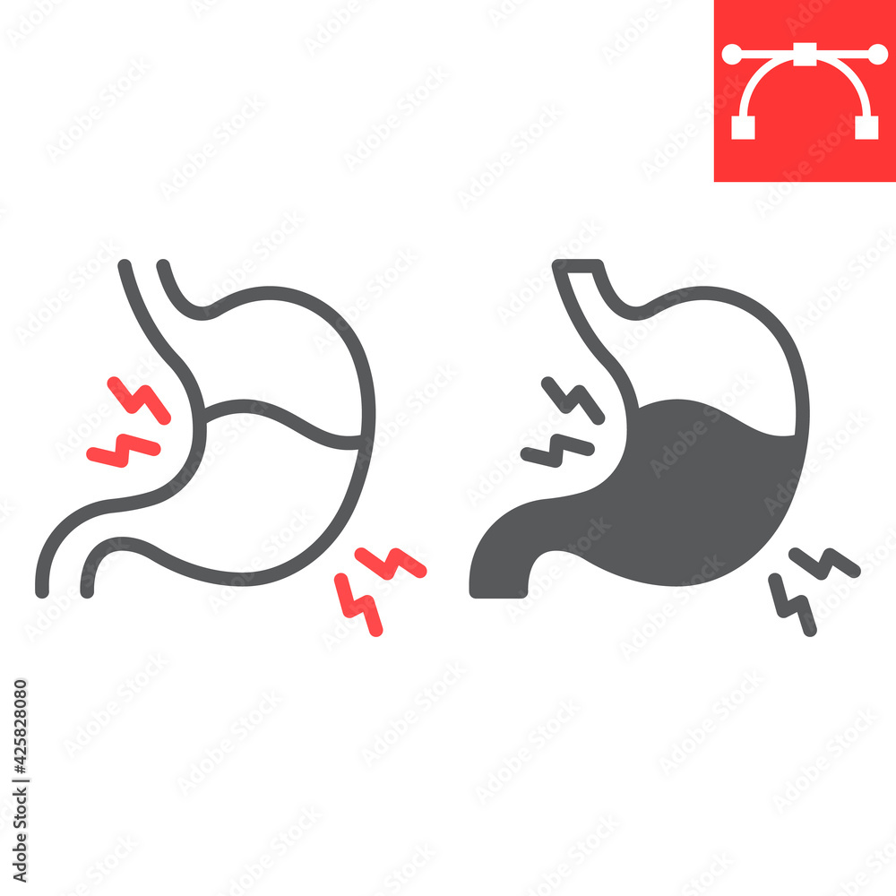 Fototapeta premium Stomach pain line and glyph icon, human organ and diet, stomach ache vector icon, vector graphics, editable stroke outline sign, eps 10.
