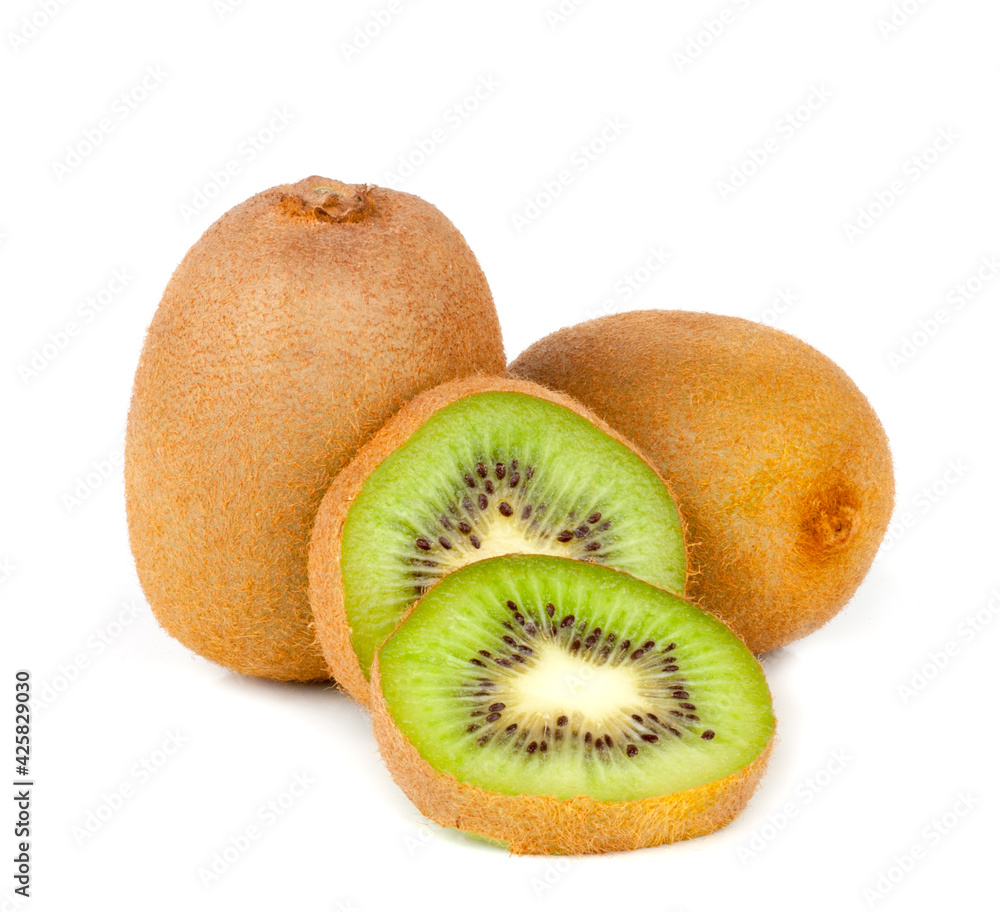 Kiwi fruits and slices isolated on a white background Kiwi fruits and slices isolated on a white background