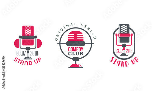 Comedy Club Logo Original Design Set, Stand up Retro Badges Vector Illustration
