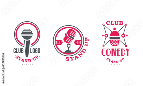 Set of Stand up Club Logo Design, Comedy Club Retro Badges Vector Illustration