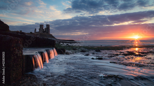 Reculver Towers , the twin towers of the medieval church at Reculver in Herne Bay. Ruin. Waterfall.