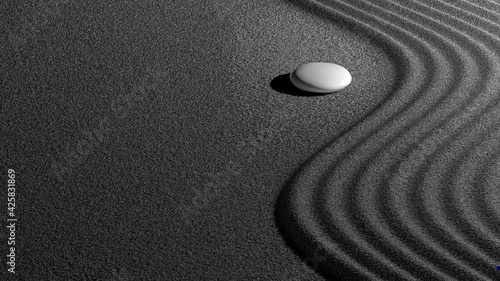 Canvas Print 3d rendering of stone on the beach with wave sand