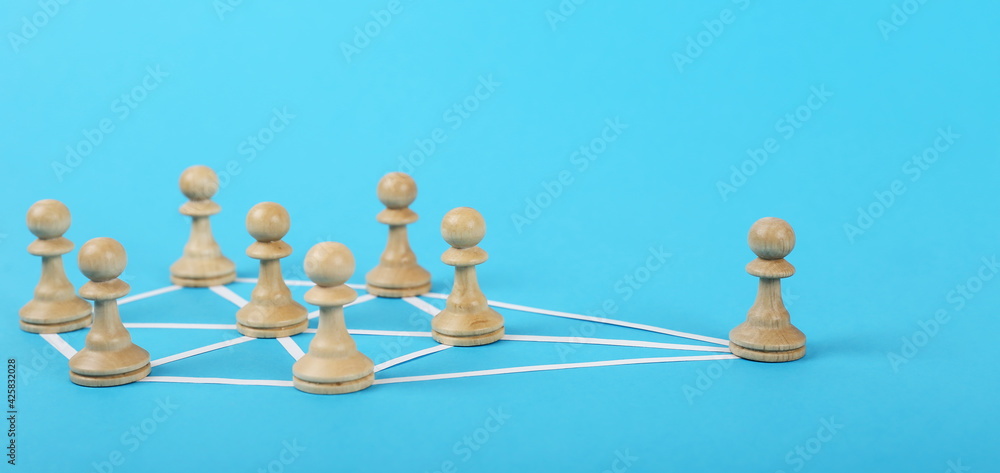 Obraz premium links or connection concept in abstract community. abstract model of the business or community on a blue background