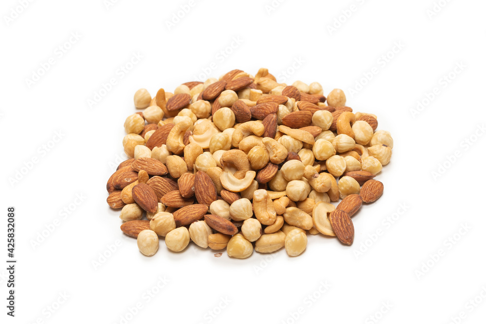 Mix of nuts isolated on white background. Top view. Mix of nuts isolated on white background. Top view.