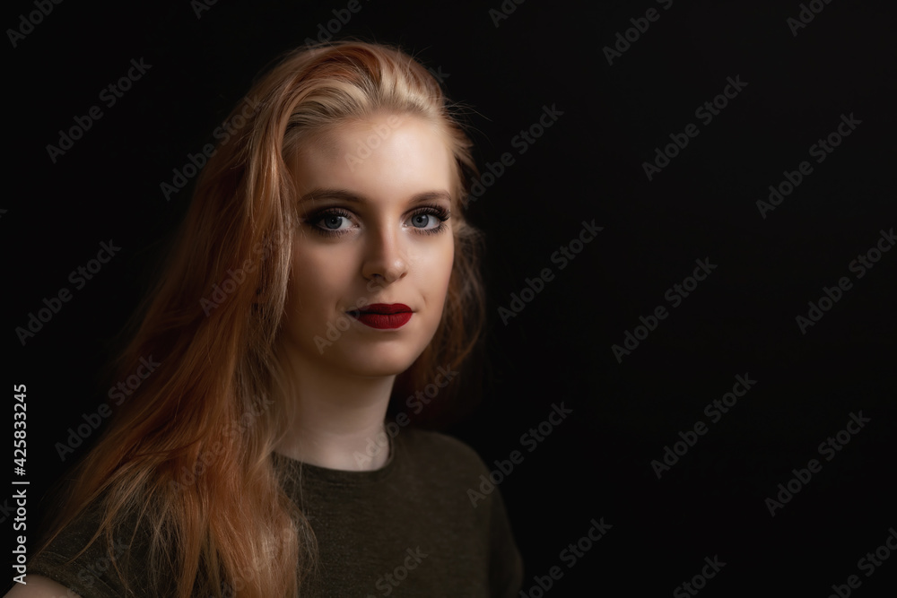Low key portrait of beautiful long hair young woman. Horizontally. Low key portrait of beautiful long hair young woman. Horizontally.