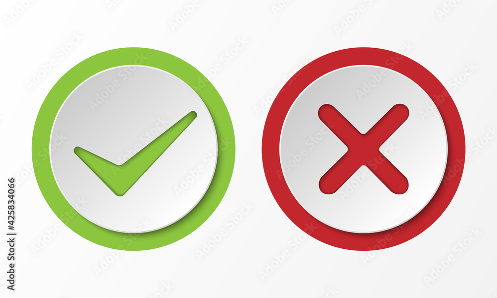 Correct and incorrect sign, check mark 3D style, vector illustration Correct and incorrect sign, check mark 3D style, vector illustration