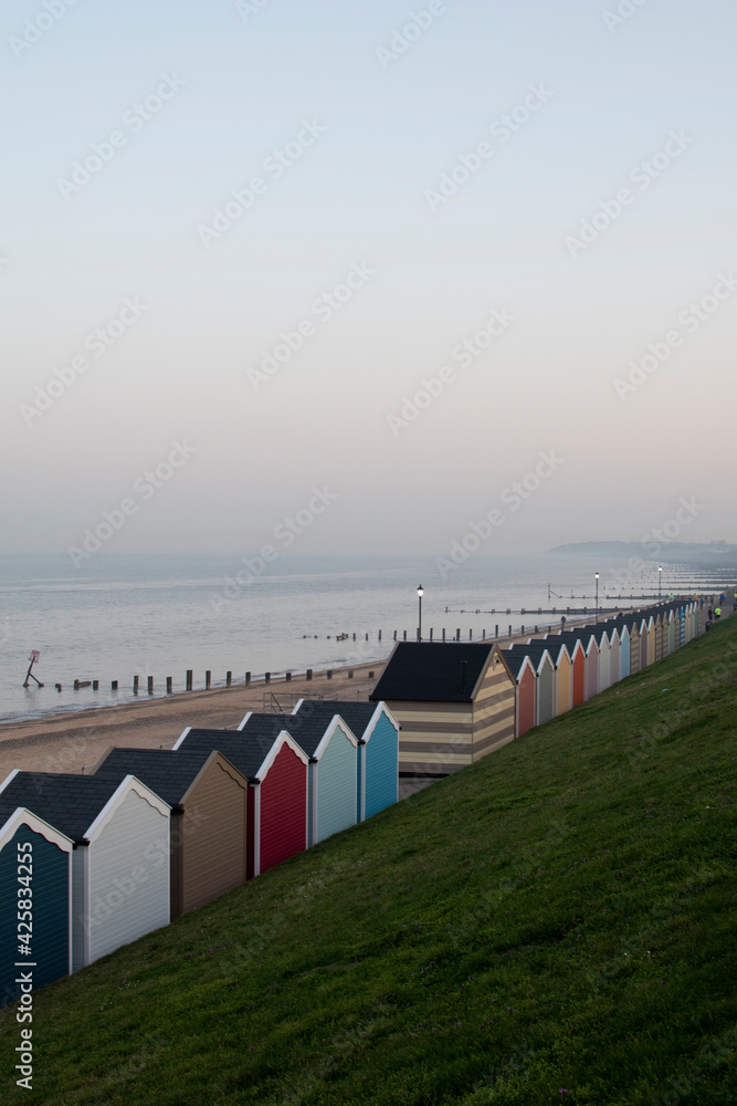 Beach huts on the beach at Gorleston in Norfolk, UK Beach huts on the beach at Gorleston in Norfolk, UK