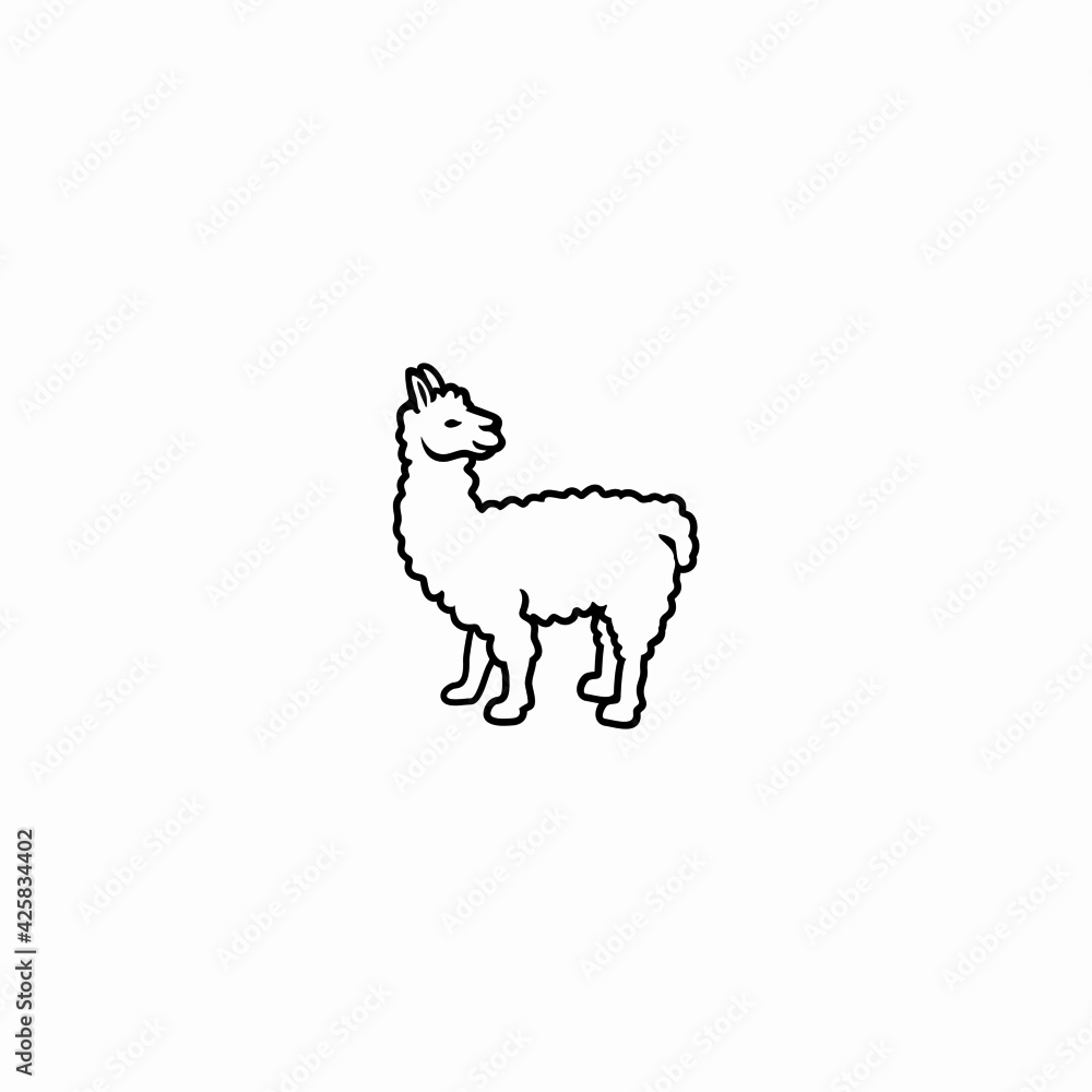 Illustration of cute cartoon alpaca isolated on white background. 
Cartoon llama icon logo