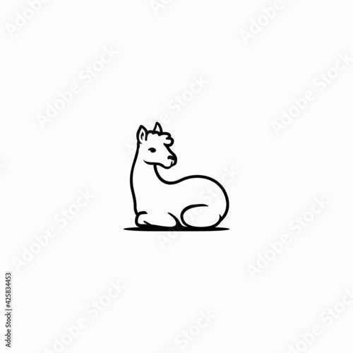 Illustration of cute cartoon alpaca isolated on white background.  Cartoon llama icon logo