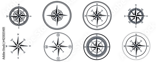 Compass icons. Set of vector compass icons.
