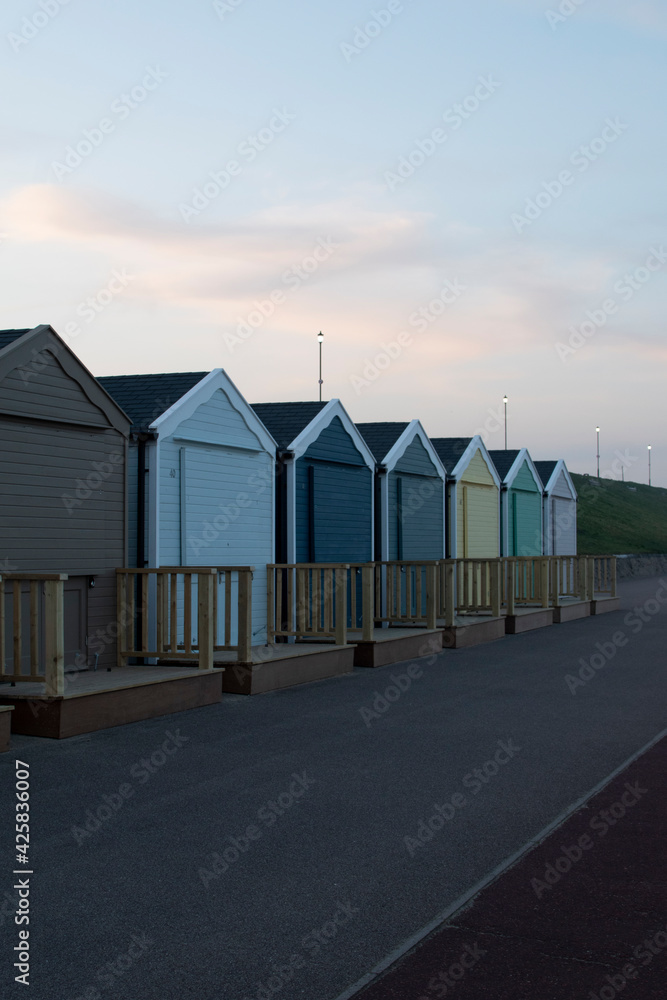 Beach huts on the beach at Gorleston in Norfolk, UK Beach huts on the beach at Gorleston in Norfolk, UK