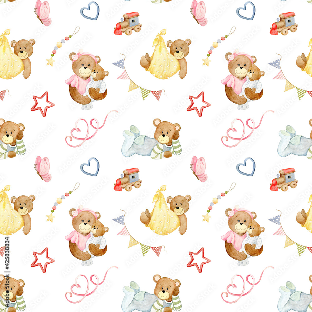 Obraz premium watercolor pattern with teddy bears