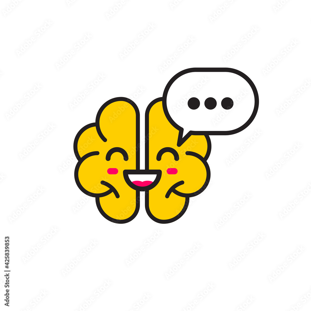 Fototapeta premium Brain and comment bubble icon. Online chat, logo support