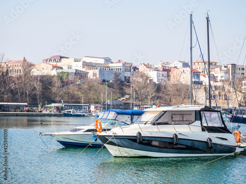 Many boats and yachts anchored at the Tomis Turistic Port or harbor in Constanta Romania photo