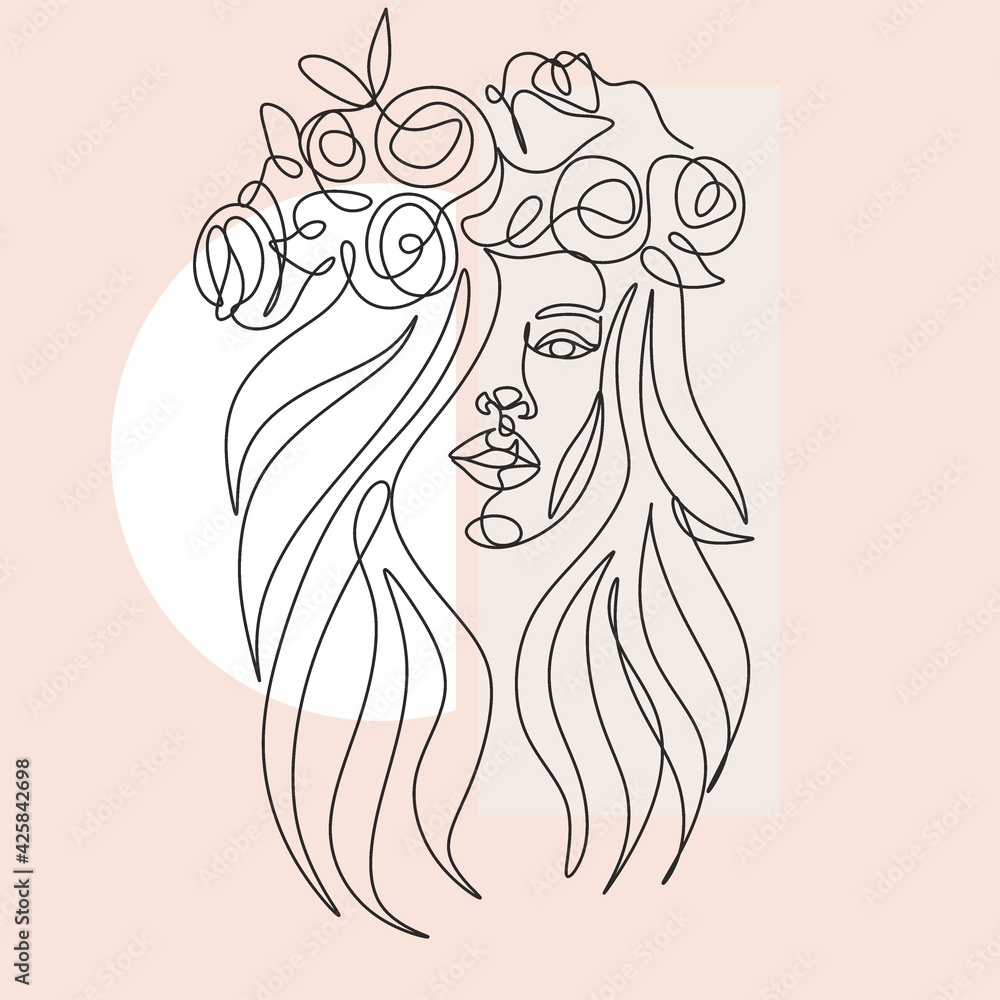 Woman line drawing line art flower head vector image