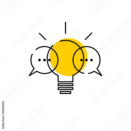 Brainstorming icon. Light bulb and two comment bubbles