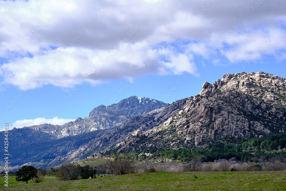 Landscape of the sierra de guadarrama and in the background the mountain known as the Maliciosa.