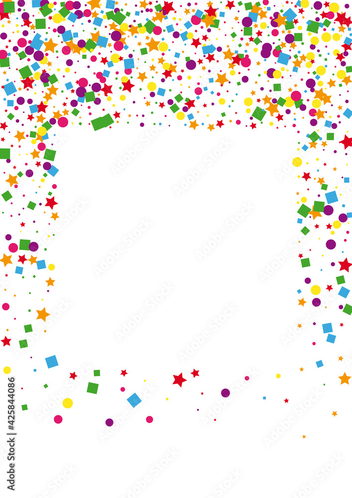 Yellow Falling Circle Decoration. Color Dot Illustration. Blue Confetti Background. Stardust Star Decoration. Orange Scattered Square.