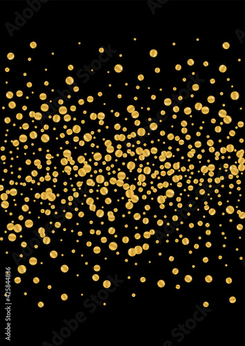 Golden Vibrant Confetti Background. Fantasy Glitter Illustration. Yellow Foil Blink Particles. Party Circle Design. Gold Wedding Texture. © Vlada Balabushka