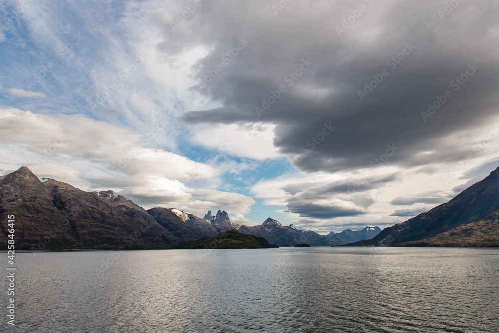 Torres del Paine national park view from expedition ship in Chile