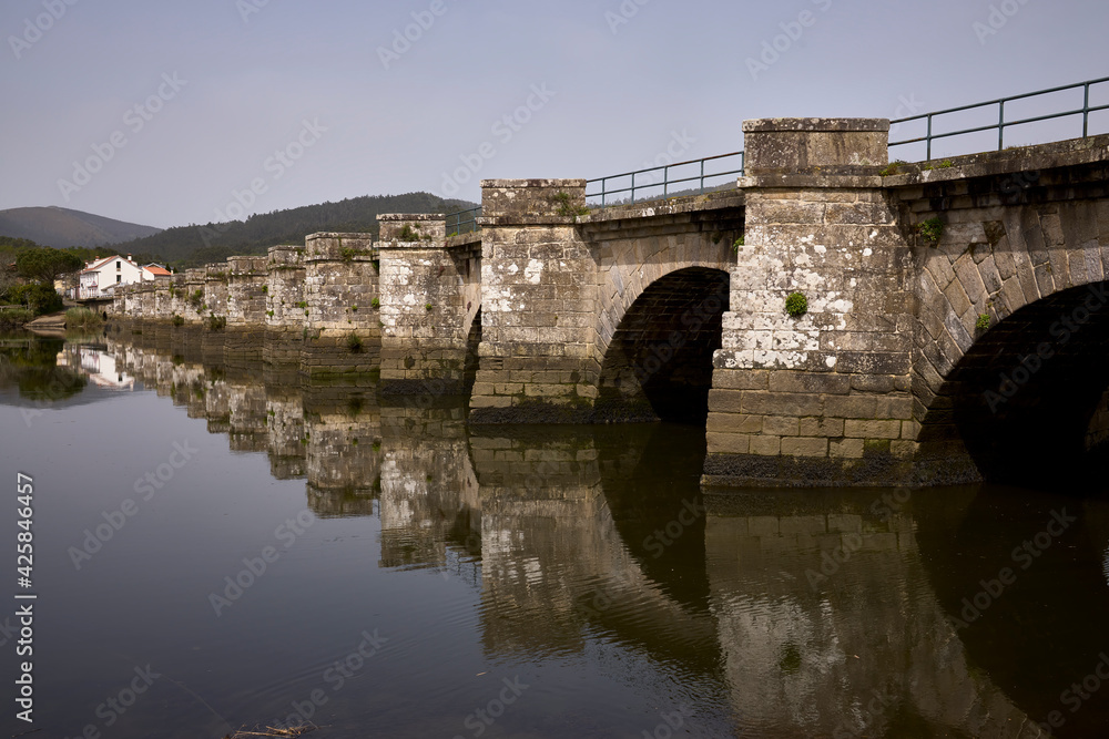 Medieval bridge of Ponte Nafonso, over the Tambre river, in northern Spain