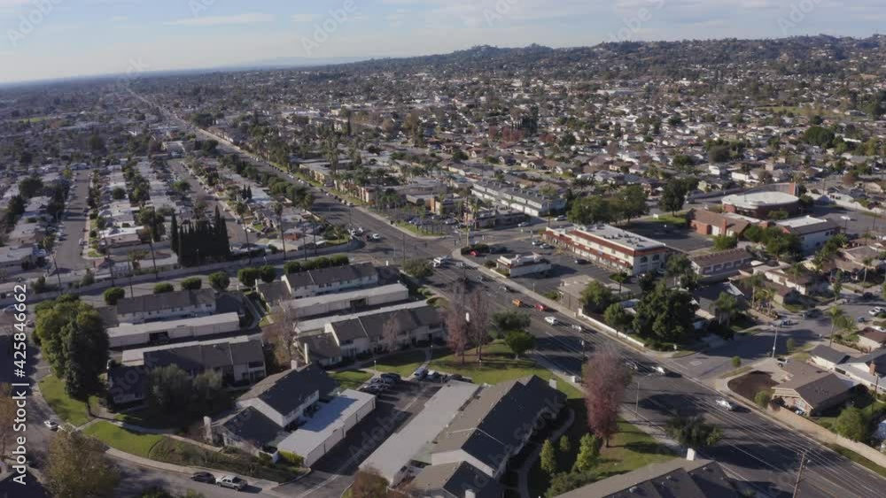 Day time aerial view of a suburban residential area in Brea, California, USA. Day time aerial view of a suburban residential area in Brea, California, USA.