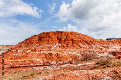 Gloss Mountain State park in Fairview Oklahoma. The white is Gypsum used to make sheetrock.