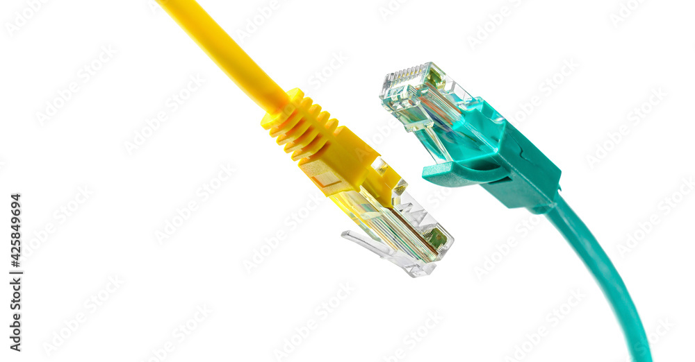 Ethernet cables with RJ45 plug isolated on white