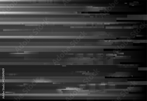 Monochrome screen glitch, signal loss digital noise background. Broken computer monitor or TV display, VHS cassette fail or program bug vector background. Pixels on glitching screen effect