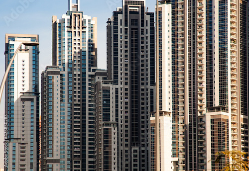 DUBAI UNITED ARAB EMIRATES-FEBRUARY  2018 View on modern skyscrapers in Dubai  the fastest growing city in the world.