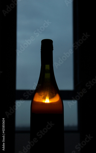 Bottle of wine on the window background