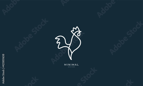 A line art icon logo of a chicken, hen, rooster, cock	
