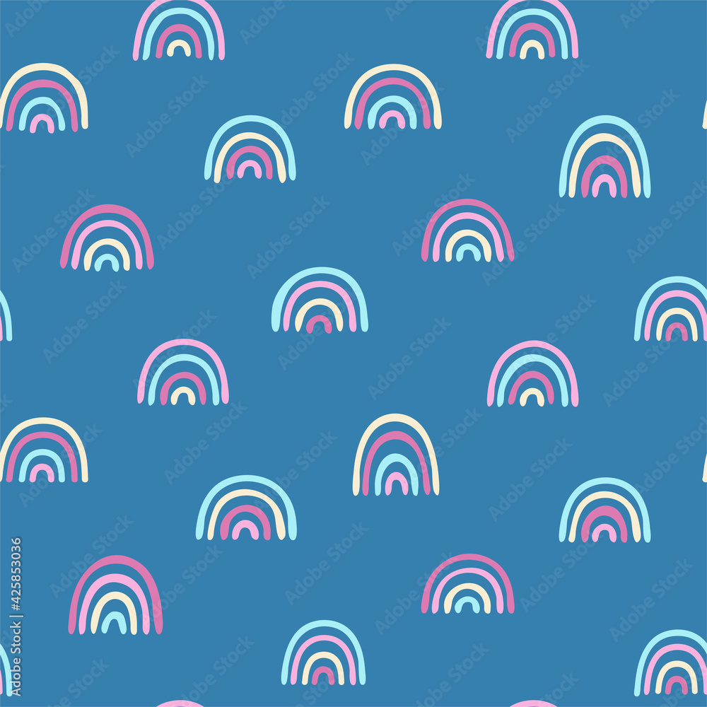 Colored baby seamless pattern with cute rainbows. Creative vector background for fabric, textile, baby wallpaper. Colored baby seamless pattern with cute rainbows. Creative vector background for fabric, textile, baby wallpaper.