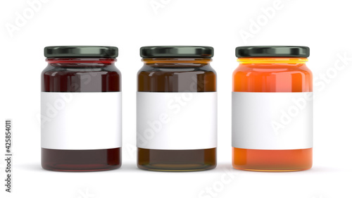 Photo orange marmalade or maple syrup or jam in glass jar isolated mockup template - 3
