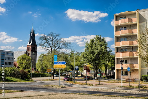 erkner, deutschland - stadtzentrum mit evengelischer kirche photo