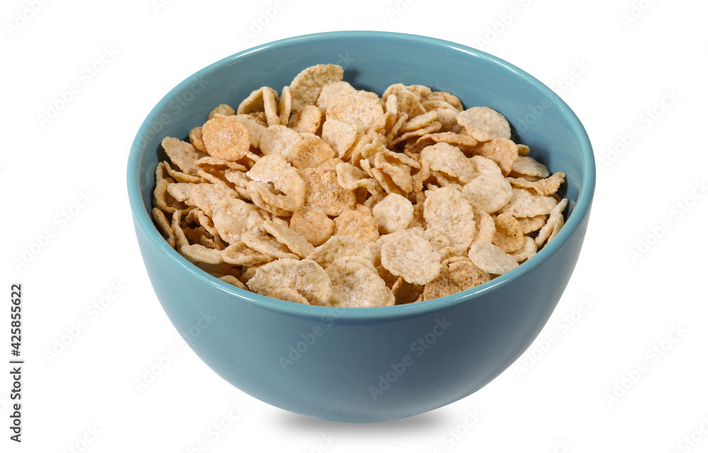 Cornflakes cereal isolated on white background. Bowl of corn flakes isolated on whit Cornflakes cereal isolated on white background. Bowl of corn flakes isolated on whit