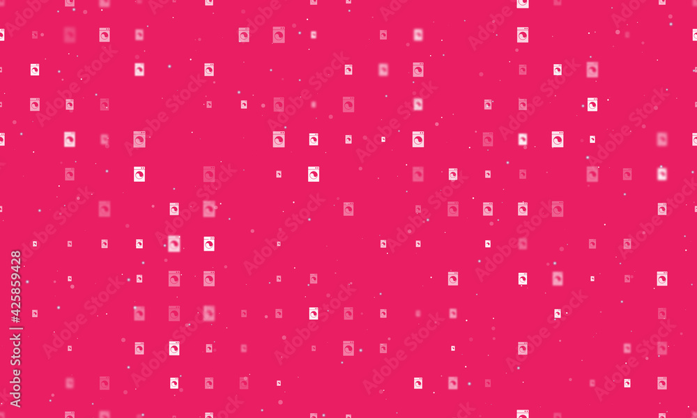 Seamless background pattern of evenly spaced white washer symbols of different sizes and opacity. Vector illustration on pink background with stars Seamless background pattern of evenly spaced white washer symbols of different sizes and opacity. Vector illustration on pink background with stars