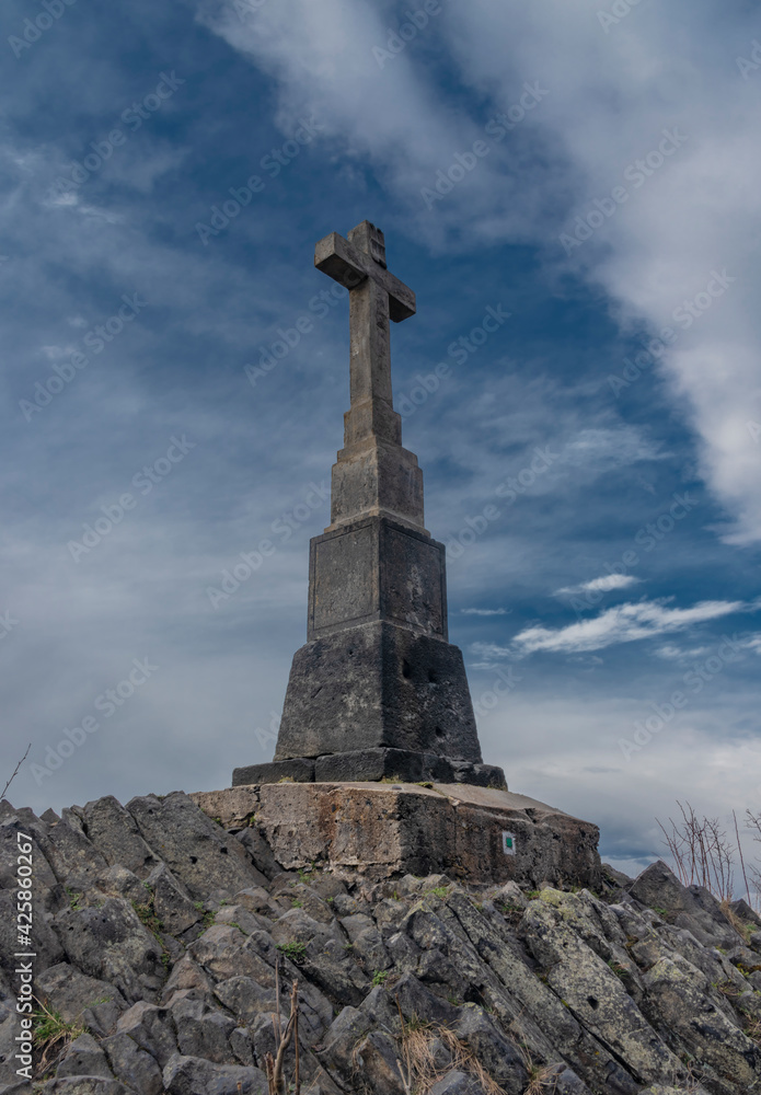 View from Spicak hill with crucifix in Krusne mountains in north Bohemia