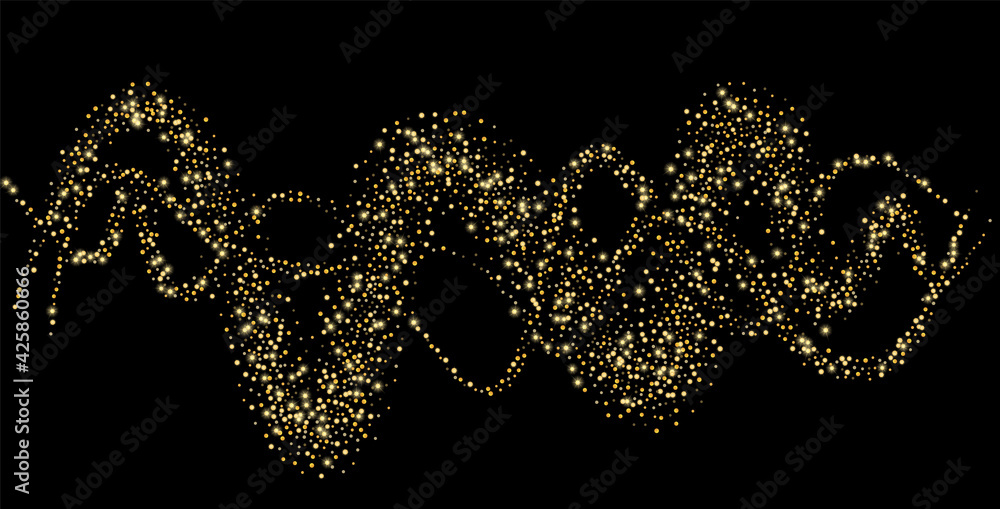 Gold glitter confetti on a black background. Shiny particles scattered, sand. Decorative element. Luxury background for your design, cards, invitations, vector Gold glitter confetti on a black background. Shiny particles scattered, sand. Decorative element. Luxury background for your design, cards, invitations, vector