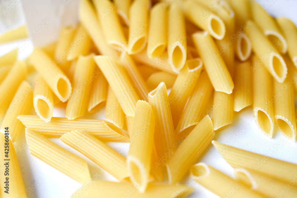 Yellow delicious pasta close-up from the store