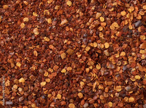 Top view, closeup of dried calabrian chili pepper. Food backdrop